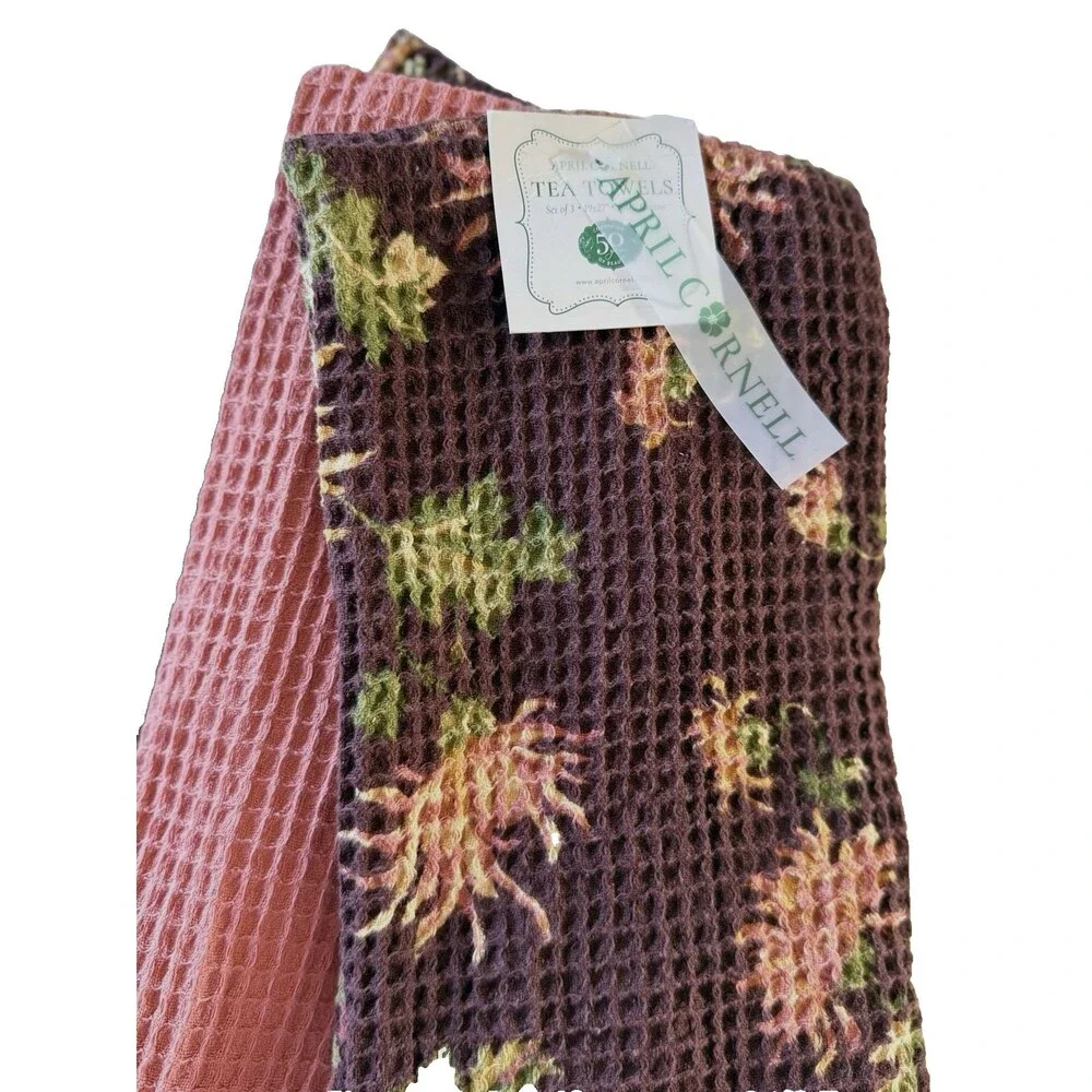April Cornell Kitchen Dish Towels Antoinette Waffle Weave Thanksgiving Set of 3